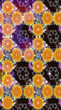 Raster Yumuşak kumaş deseni. Çiçek sarısı, pürüzsüz desen. Raster çiçek izi. Klasik taslak çizimi.