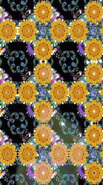 Sarı renkli çiçekler. Küçük çiçekteki sevimli çiçek deseni. Raster illüstrasyonu.