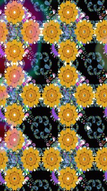 Raster illüstrasyonu. Çiçekler, dallar, bitkiler ve çiçekler. El çizimi. Güzel kumaş deseni.