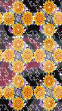 Tropik çiçekler. Tişörtsüz arka plan deseni. Sarı ve gri renkte çiçekler.