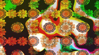 Renkli Yaz Temalı Kusursuz Arkaplan. Güzel, pürüzsüz bir desen. Düz Çiçek Elementleri Tasarımı. Yazdır. Raster çiçekli arka plan. Şirin kumaş deseni.