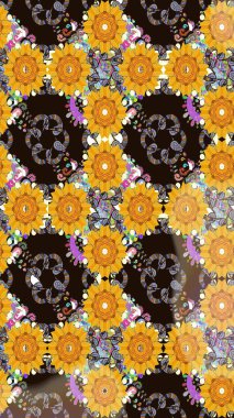 Raster deseni. Raster illüstrasyonu. Küçük çiçekteki sevimli çiçek deseni. Nazikçe, sarı renkte yaz çiçekleri.