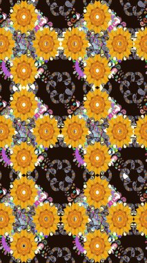 Çiçeksiz desenlerin resmi. Vadinin çiçekleri sarı ve gri renklerde.