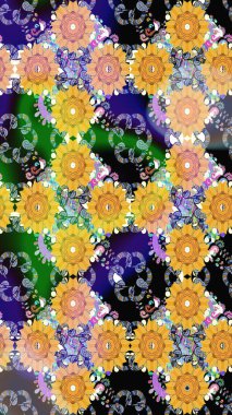 Sarı arka planda. Tekstil, kumaş, ambalaj, hatıra defteri için hoş bir çiçek arkaplanı. Çocuksu tasarım. Elle çizilmiş karalama çiçekleri ile pürüzsüz desen.