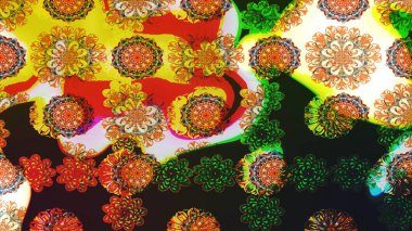 Renkli Bahar Temalı Kusursuz Arkaplan. Süslü kumaş deseni. Düz Çiçek Elementleri Tasarımı. Raster illüstrasyonunda kusursuz çiçek deseni.