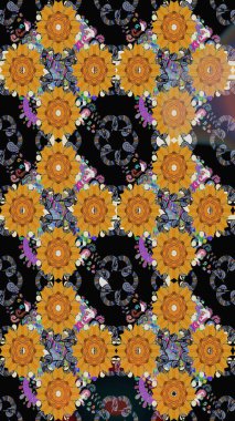 Nazik, narin çiçek arkaplanı. Çiçekli karalama şeklinde Raster çiçek deseni. Siyah renkte çiçekler.