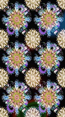 Küçük çiçekteki sevimli çiçek deseni. Varicoloblack ve nötr raster pürüzsüz çizim. Birçok siyah ve nötr soyut çiçekli tropikal desenler.