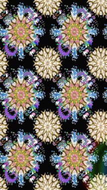 Tebrik kartı geçmişi, boyama kitabı, arkaplan ve tekstil için kullanılabilir. Etnik Mandala havlusu. Kusursuz süs izi. Raster Henna tarzı. Sınır Hindistan çiçek desenli paisley patentli.