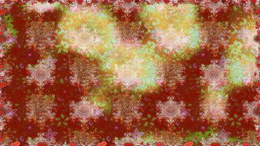 Raster Çiçek İllüstrasyonu güzel tekstil. Kahverengi renklerde etnik çiçeklerle kusursuz bir desen..