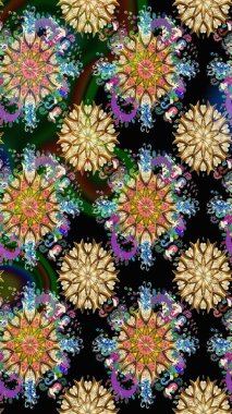 Raster illüstrasyonu. Siyah renkli çiçekler. Tropik, dikişsiz çiçek deseni..