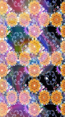 Bej renkli çiçekler. Raster illüstrasyonu. Düz Çiçek Elementleri Tasarımı. Asya tekstil tarzında. Renkli Bahar Temalı Kusursuz Arkaplan. Kusursuz çiçek deseni.