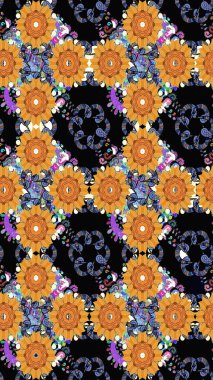 Eskiz tarzı siyah renkler. Raster illüstrasyonu. El yapımı çiçek ve bitki koleksiyonu. Şirin karalama çiçekleri olan kusursuz çiçek desenleri. Raster illüstrasyonu.