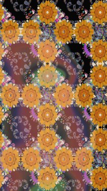 Kahverengi renklerde etnik çiçeklerle kusursuz bir desen. Asya Tekstil 'inde Raster Çiçek İllüstrasyonu.