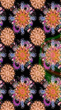 Raster illüstrasyonu. Küçük çiçekli kusursuz yay deseni. Suluboya tarzında siyah renkler üzerine.