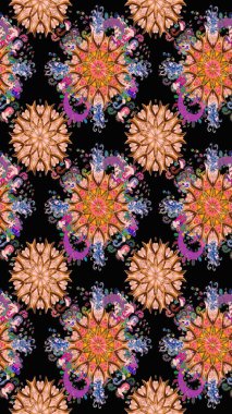 Kumaş, tekstil, duvar kağıdı baskısı için. Kusursuz bir geçmişi var. Eski usul. Raster illüstrasyonu. Tomurcukları çiçek olan sevimli bir çiçek deseni. Raster..