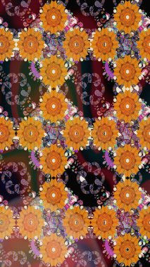 Eski moda arka plan. Şablon, pürüzsüz, çiçekli kenar. Kıvırcık, parlak örgü. Güzel, parlak, pürüzsüz kumaş, tuval. Çiçek çelengi. Raster illüstrasyonu.