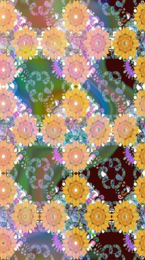 Çiçeksiz desenli arka plan. Renkli Bahar Temalı Kusursuz Arkaplan. Düz Çiçek Elementleri Tasarım Raster illüstrasyonu. Bej renkte çiçekler.