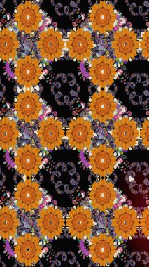 Sevimli çiçekli, desenli, turuncu renkli, renksiz desenli. Tekstil için dikişsiz suluboya desen. El çizimi çiçek pürüzsüz desen (taş)).
