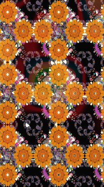 Çiçek desenli raster, turuncu çizgi grafik desenli soyut raster arkaplan. Modern stil dokusu.