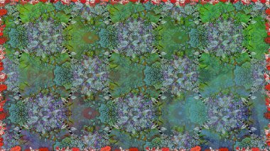 Raster. Yeşil renkli güzel çiçeklerle kusursuz desen, suluboya çiçek deseni, duvar kağıdı, kart ya da kumaş için fayanslı..