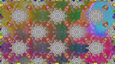 Raster illustration. Seamless floral pattern in folk style with flowers, leaves. Hand drawn.