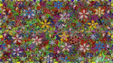 Yaz çiçekleri teması. El çizimi, soyut ve süslü elementler. Yeşil renkler. Klasik çiçekler. Suluboya resim taklit Raster illüstrasyonu.