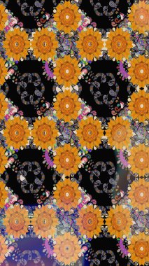 Parlak bir arka plan sorunsuz desen çiçek fantezi tasarım. Düz Çiçek Elemanları Tasarım. Renkli Bahar Teması kesintisiz desen Arka Plan.