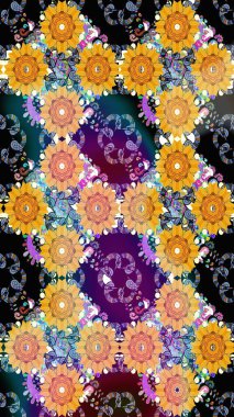 Çiçekler, dallar, bitkiler ve çiçekler. Güzel kumaş deseni. El çizimi. Raster illüstrasyonu.