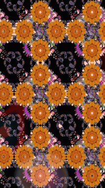 Çiçekli karalama şeklinde Raster çiçek deseni. Turuncu renkli çiçekler. Nazik, sevimli çiçek arkaplanı..