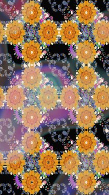 Yaprak ve çiçeklerin suluboya resimleri, bej renklerde pürüzsüz desenler. Raster illüstrasyonu. Bej renklerde bahar çiçekleri..