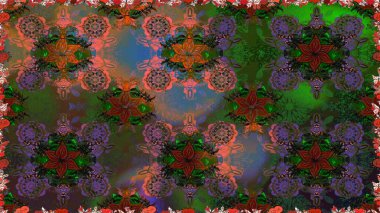 Düz Çiçek Elementleri Tasarımı. Renkli Bahar Temalı Kusursuz Arkaplan. Çiçeksel fantezi tasarımı. Parlak bir arka planda..