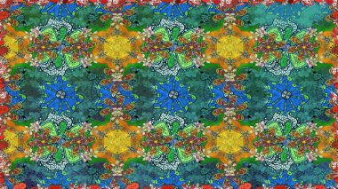 Parlak renkli çiçekleri ve yeşil renkli yaprakları olan kusursuz çiçek desenleri. Moda baskıları için zarif bir şablon. Halk tarzı. Modern çiçek arkaplanı.