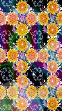 Renkli Bahar Temalı Kusursuz Arkaplan. Sarı renkli çiçekler. Sevimli çiçek raster deseni. Düz Çiçek Elementleri Tasarımı.