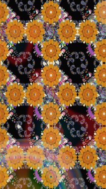 Raster illüstrasyonu. Turuncu renkli turuncu kıvırcık çiçekler. Klasik çiçek tasarım elementleri.