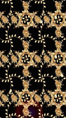 Modern çiçek arkaplanı. Parlak renkli çiçekleri ve siyah ve bej renklerinde yaprakları olan şaşırtıcı, pürüzsüz çiçek deseni. Halk tarzı. Moda baskıları için zarif bir şablon.