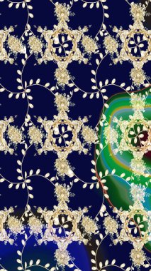 Raster illüstrasyonu. Raster illüstrasyonu. Asya tekstil tarzında. Siyah renkli çiçekler. Kusursuz çiçek deseni.