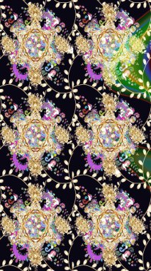 Çiçek tasarımı için inanılmaz bir kolaj cenneti tarzı. Parlak çiçekli kolaj çiçekleri siyaha boyanmış. Çiçekli zambaklar dikişsiz arkaplan.