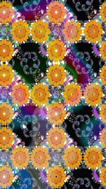 Tekstil için figür. Yapraklı kusursuz desen. Şirin, zarif çiçekler Raster illüstrasyonu. Davetiye ve kartpostal tasarımı için dekoratif çiçek unsurları. Poster veya kapak için arkaplan.