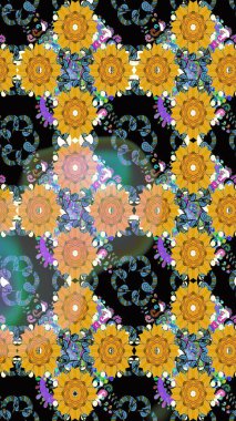 Çiçekler, yapraklar, dekoratif elementler, sıçramalar, lekeler, el çizimleri çizimleri ve Doodle çizimleri, grafik raster çizimleri.