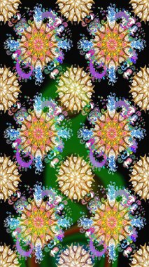 Raster Illustrasyon 'da moda olmayan çiçek deseni. Düz Çiçek Elementleri Tasarımı. Renkli Yaz Temalı Kusursuz Arkaplan. Siyah renkte çiçekler.