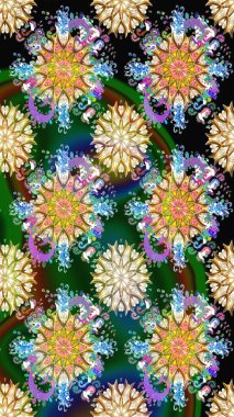 Raster illüstrasyonu. Mavi ve yeşil renkli çiçekler. Kusursuz çiçek deseni duvar kağıdı için kullanılabilir.