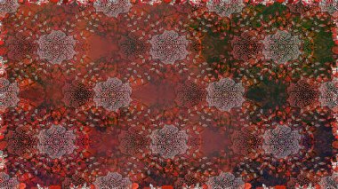 Çiçeksiz desenli, suluboya elle çizilmiş elementler. Parlak renkli fantezi çiçekleri, yapraklar, kahverengi renkli tomurcuklar, kahverengi.