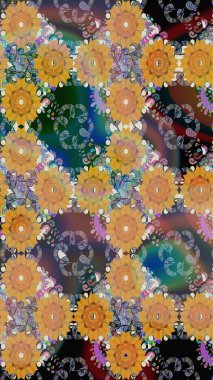 Kusursuz çiçek deseni duvar kâğıdı olarak kullanılabilir. Raster illüstrasyonu. Turuncu renkte çiçekler.