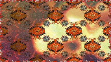 Raster illüstrasyonu. Raster illüstrasyonu. Asya tekstil tarzında. Kusursuz çiçek deseni. Kahverengi renkte çiçekler.