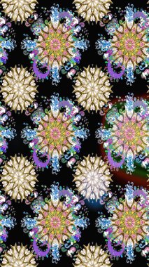 Siyah renklerde. 3 boyutlu çiçekler, pürüzsüz. Raster illüstrasyonu.