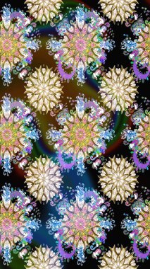 Düz Çiçek Elementleri Tasarımı. Renkli Yaz Temalı Kusursuz Arkaplan. Sevimli çiçek raster deseni. Tarafsız ve siyah renkte çiçekler.