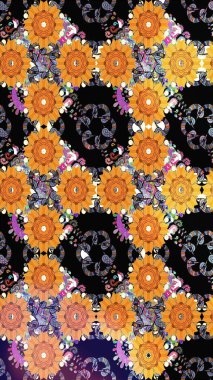 Düz Çiçek Elementleri Tasarımı. Renkli Yaz Temalı Kusursuz Arkaplan. Sevimli çiçek raster deseni. Modaya uygun kumaş deseni.