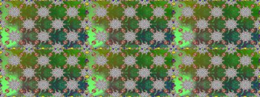 Çok yeşil zarif küçük çiçekler ve yeşil renkli komik böcekler, raster desen, illüstrasyon.