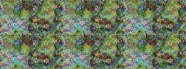 Yeşil çiçekli kusursuz desen, suluboya çiçek deseni, sevimli çiçek, duvar kağıdı, kart veya kumaş için fayanslı. Raster - stok.