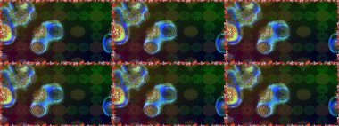 İşlemeli çiçekli, dikişsiz desen. Renkli grunge soyut arkaplanı kologri çiçeklerle süslüyor. İzler, kumaş, duvar kağıtları, tekstil için raster dokusu.